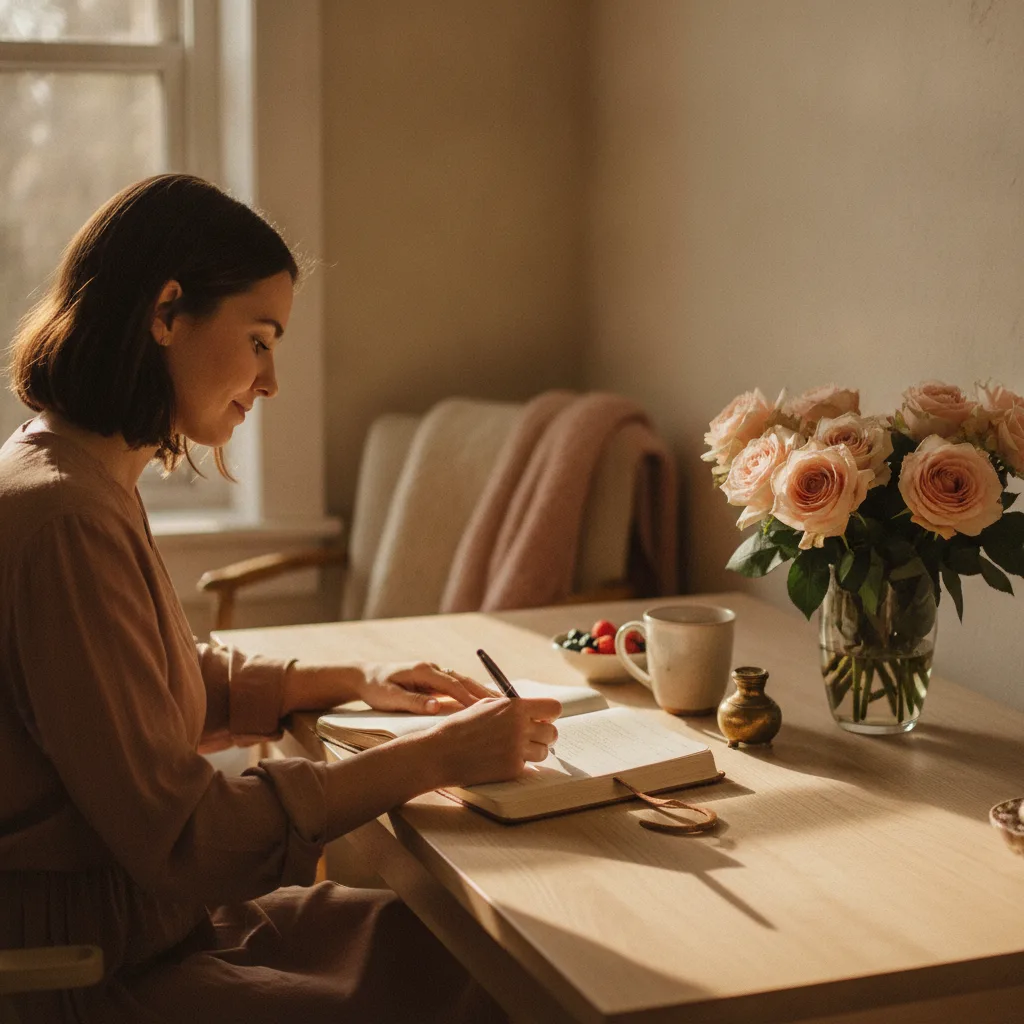 Woman writing affirmations